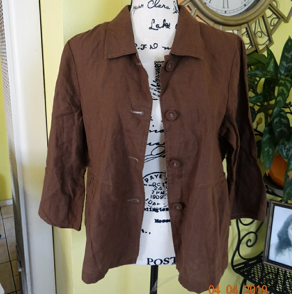 J. Jill Brown Linen Button Jacket - Picture 2 of 7